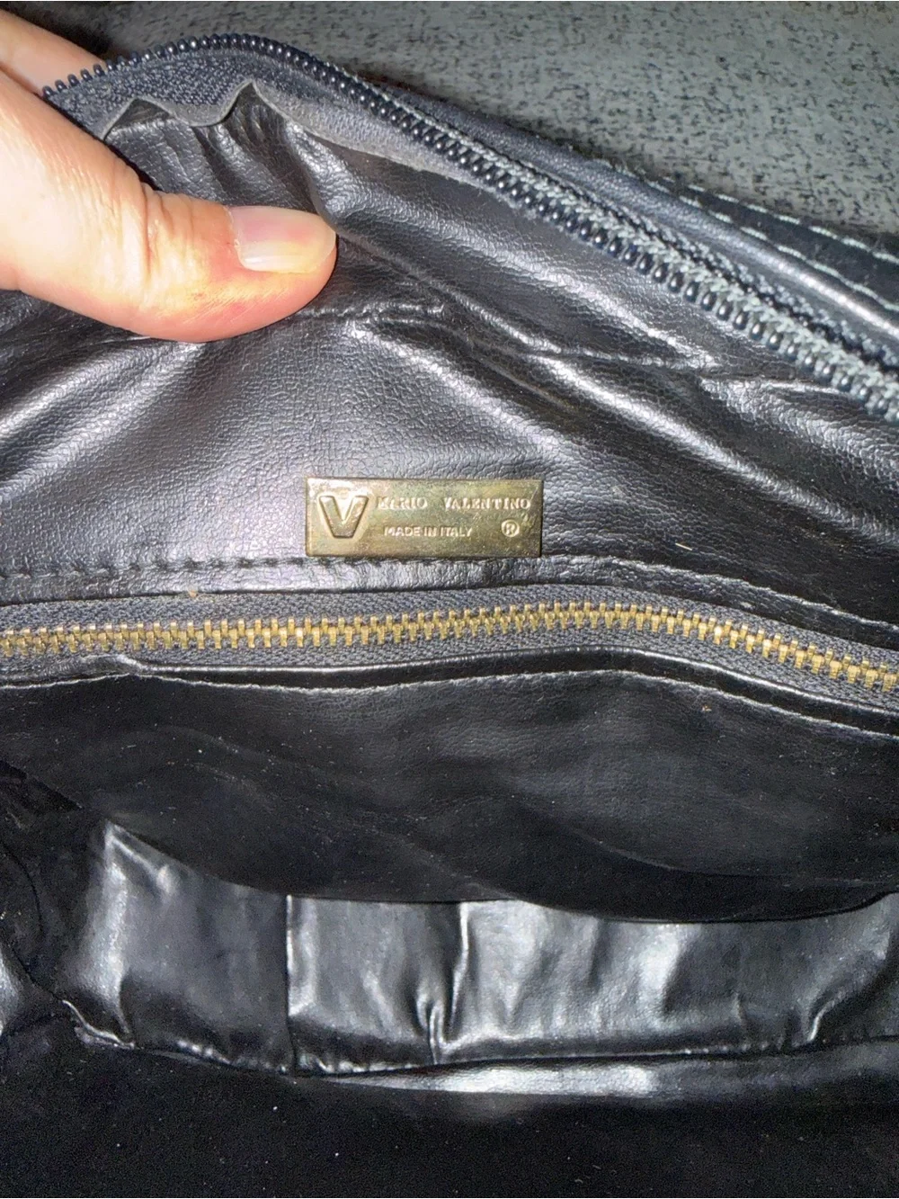 Mario Valentino black leather shoulder bag w/ pouch